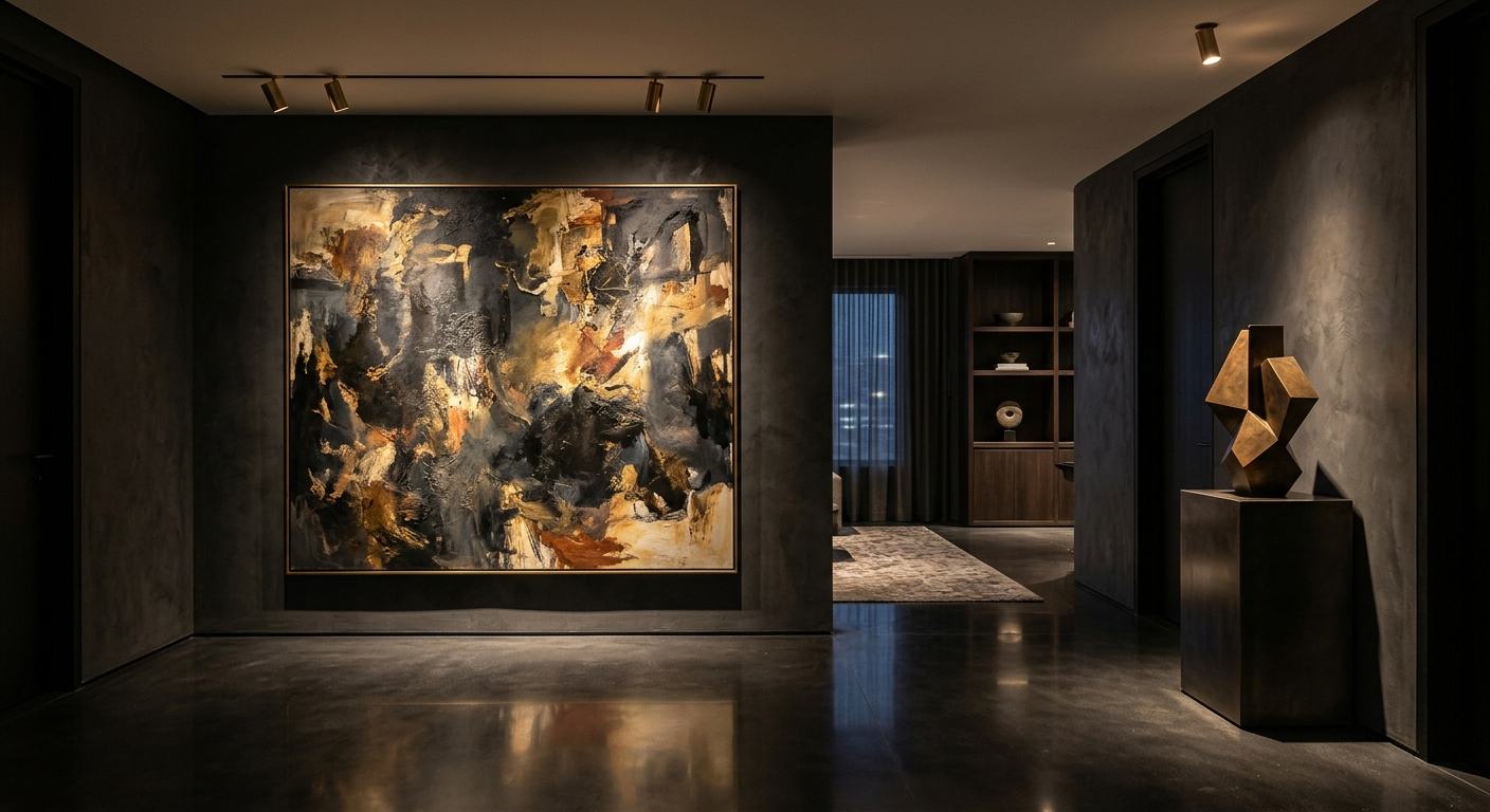 Private in-residence art gallery with museum lighting